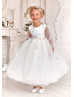 Long Sleeves Colorful Beaded 3D Flowers Cute Flower Girl Dress